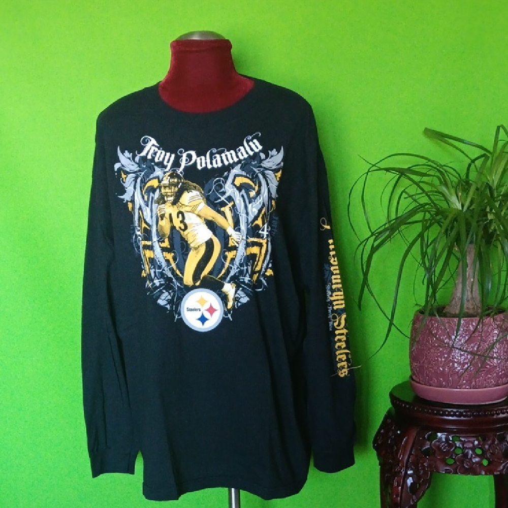 Troy Polamalu NFL Pittsburgh Steelers Graphic Long Sleeve Tee-Shirt, Sz. XL